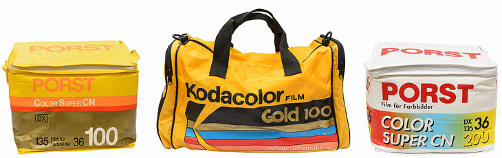 drei Werbeprodukte: bunte Taschen mit Filmlogos
