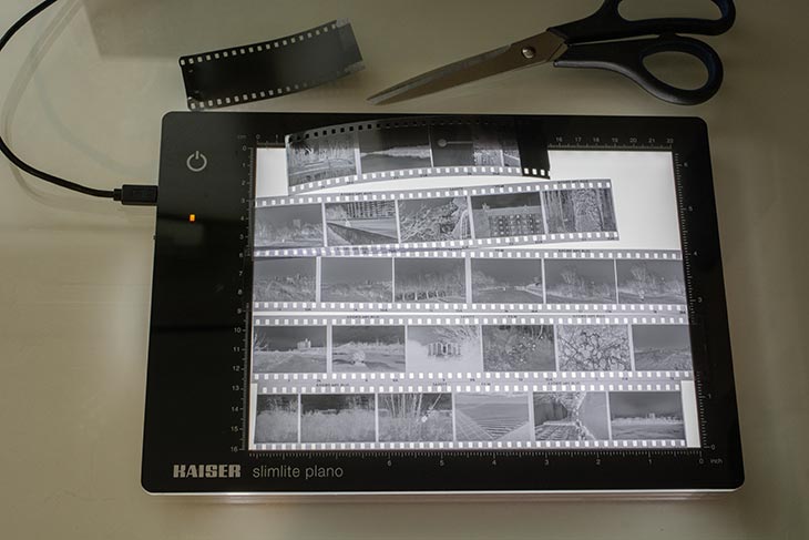 ein S/W-Film liegt auf einer Leuchtplatte